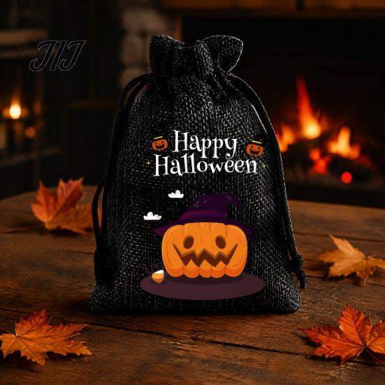Lightweight Candy Carriers 2Pcs Halloween Pumpkin Drawstring Bags for Treats, Retro Burlap Kids Trick or Treat Bags, Portable Goodie Small Storage