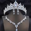 Opal Blue Tiaras Sets Bridal Jewelry Set for Princess Wedding Crown and Necklace Earring Prom Birthday Dress Costume Accessories