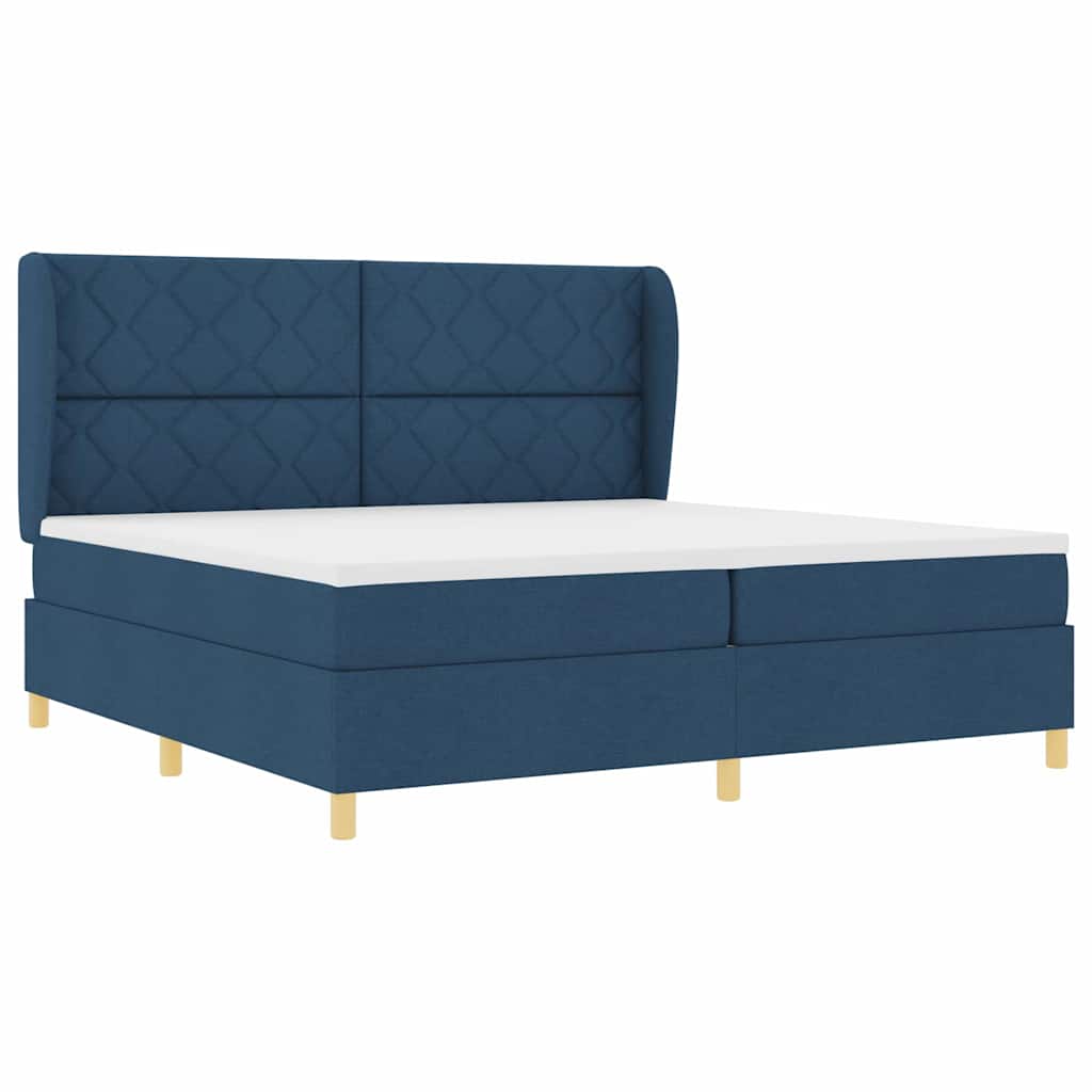 Box Spring Bed with Mattress and Headboard Blue 200 x 200 cm Fabric