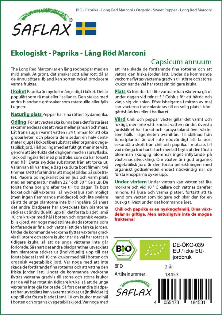 SAFLAX Garden in the Bag - Органический - Перец сладкий - Маркони длинный красный - 20 семян - С субстратом в подходящем пакете-стойке - Capsicum annuum
