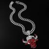 Full Diamond Red Bullhead Cuban Chain, Pendant Accessories Domineering Personality Punk Men's Necklace Decorative Pendant