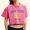 Нью-Йорк 82 Футболка с вырезами и принтом слов, выстиранная, женская, ретро, удобные футболки, повседневная одежда, короткий рукав