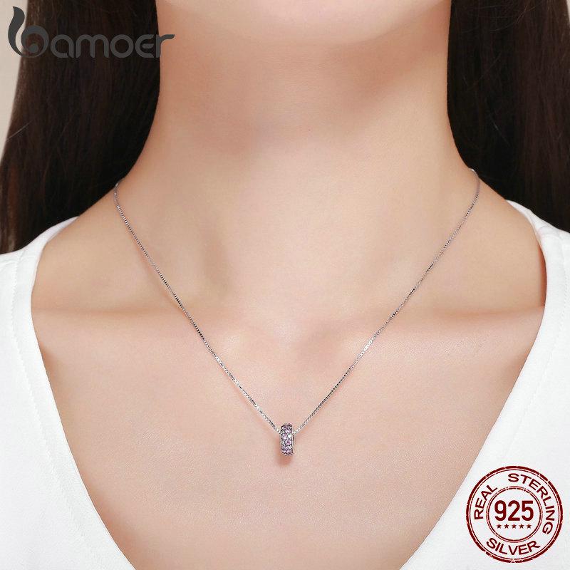 BAMOER Аутентичные стерлингового серебра 925 пробы, классические розовые бусины-разделители с фианитами, подходят для женского браслета