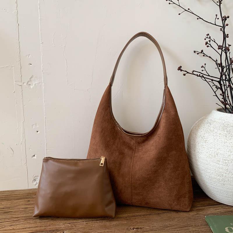 Модная сумка-тоут большой вместимости для通勤, женская, новая коллекция 2025, дизайн в стиле ретро из замши, сумка премиум-класса через плечо