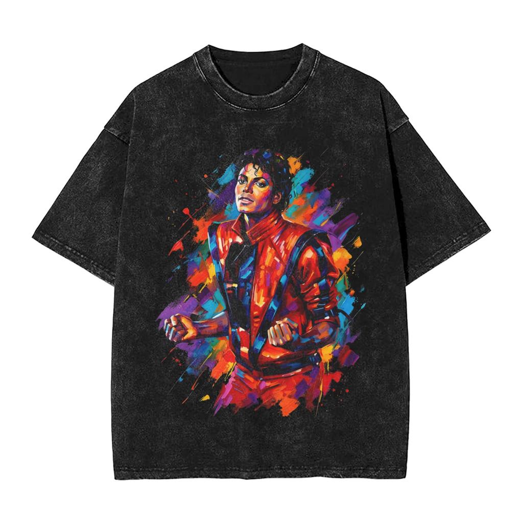 Streetwear Washed T Shirt M-Michael J-Jackson Thriller Vintage MJ Cotton T-Shirts Fashion Tee Shirt for Men Beach Casual Tees