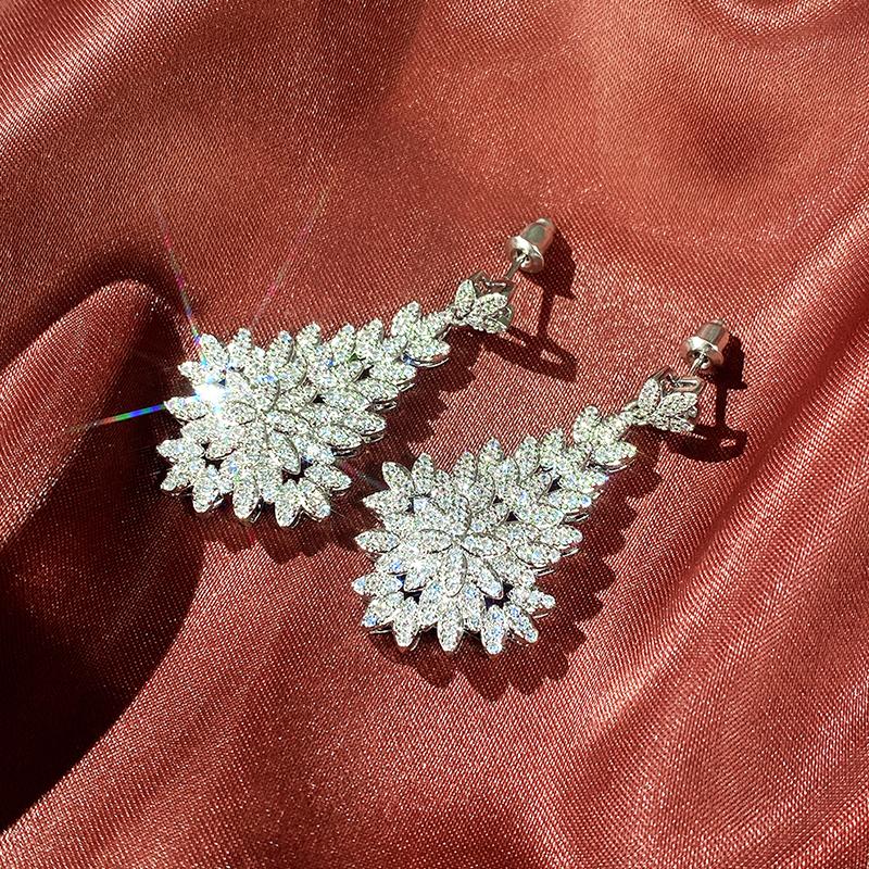 Xiaomi Huitan Big Dangle Earrings for Women Full Dazzling CZ High Quality Silver Plated Leaf Earrings Wedding Engagement Trend Jewelry