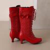 Женские ботинки на высоком каблуке, осенне-зимние новые милые и универсальные женские ботинки в римском стиле на толстом каблуке с кружевом и сращиванием