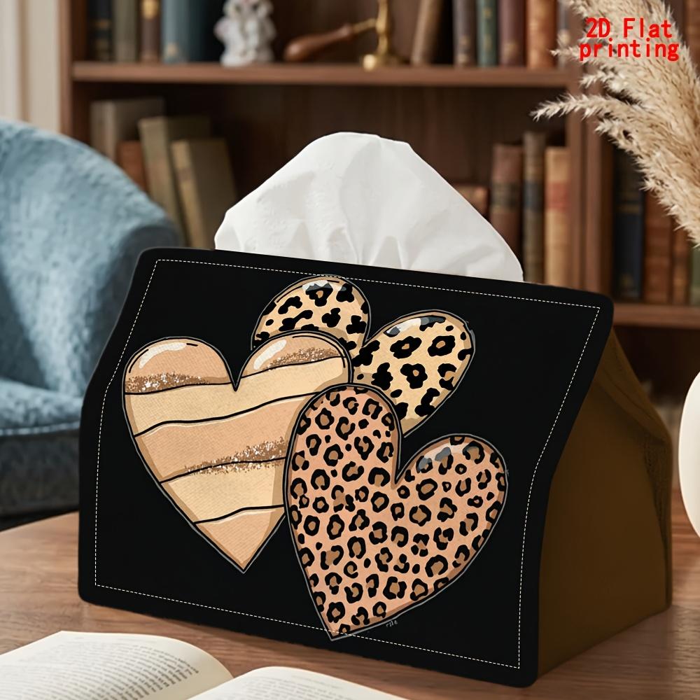 1pc Leopard Print Heart Tissue Box Holder - Reusable Suitable for Napkin Dispenser with Tissue Roll Storage, Modern Tabletop Decor for Kitchen, Living