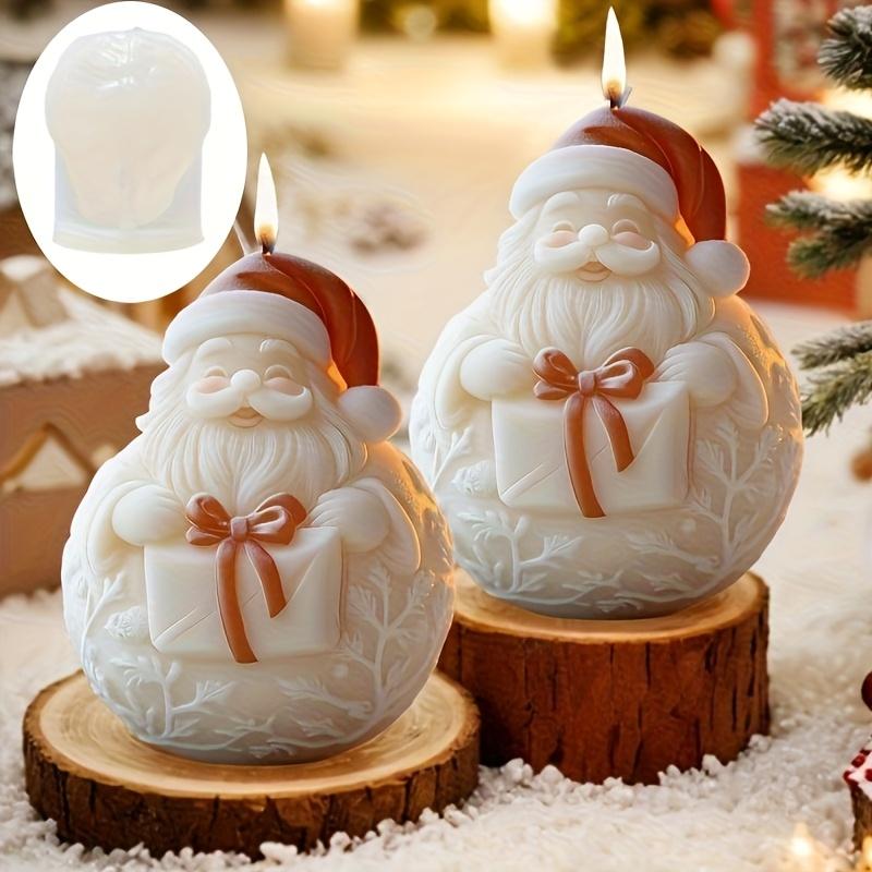 Santa Claus Hold Gift Scented Candle Silicone Mold Smile Santa Claus Holding Gift Box Scented Resin Plaster Molds Christmas Gift