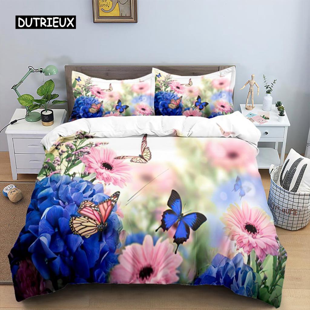 Комплект пододеяльника с бабочками Полиэстер 3D Фиолетовый комплект постельного белья с бабочками Мечтательная ночь Пододеяльник с бабочками Кинг-сайз Чехол для одеяла