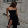 Elegant Long Skirt with Floor-length Ruffles Summer Sexy Strapless Sleeveless Fashion Sexy Evening Dress Women's Backless Club Wear
