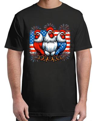 July Chickens Lover USA Flag Patriotic Chicken T-Shirt Funny Adult S-4XL Unisex T-Shirt