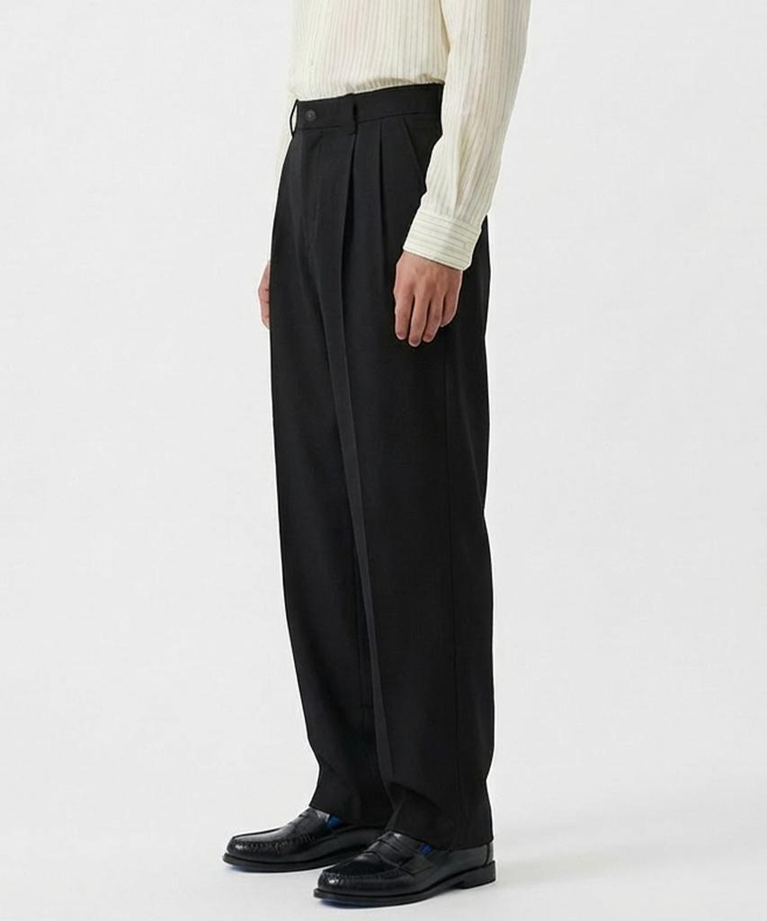 SEVENSELAH Wool Blend Semi-Wide Double-Pleat Slacks