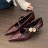 Versatile Commuter Evening Breeze Small Leather Shoes Pointed Temperament Metal Buckle Word with High Heels Shallow Mouth 2025 Spring and Autumn New