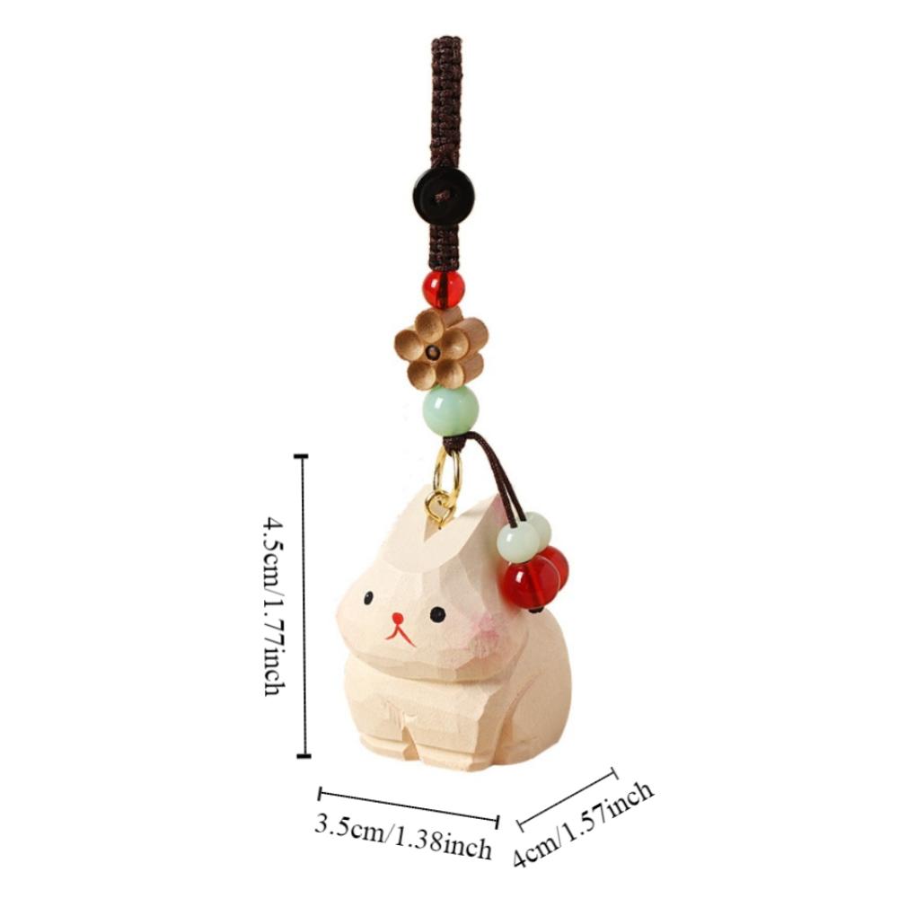 Weave Rope Wooden Carved Rabbit Keychain Beads Car Keyring Cute Wood Rabbit Dolls Pendant  Students