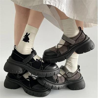 Модные туфли Мэри Джейн на липучке с круглым носком, женские, нескользящая толстая подошва, женские туфли в стиле ретро, увеличивающие рост, повседневные