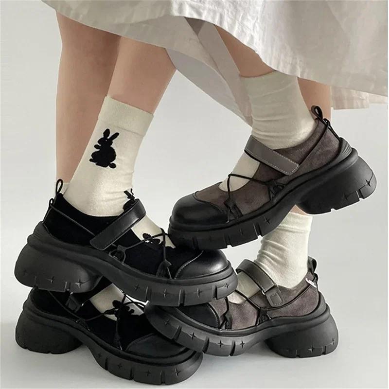 Круглый носок HOOk&LOOP Mary Janes женские туфли нескользящие толстые туфли женские туфли ретро увеличивающие рост повседневные