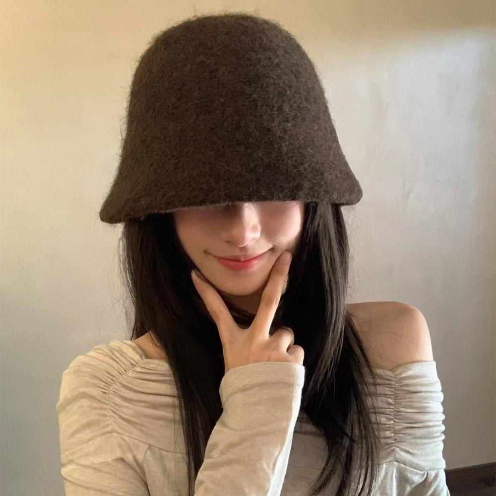 Windproof Wool Fisherman Hat Handcrafted Winter Warm Bucket Hat Sweet Knitted Beanie Autumn Winter
