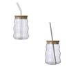500ml Glass Tumblers Cups With Straw Mason Jar Clear Juice Coffee Milk Cup With Bamboo Lids Drinkware Stripe Beer Mug