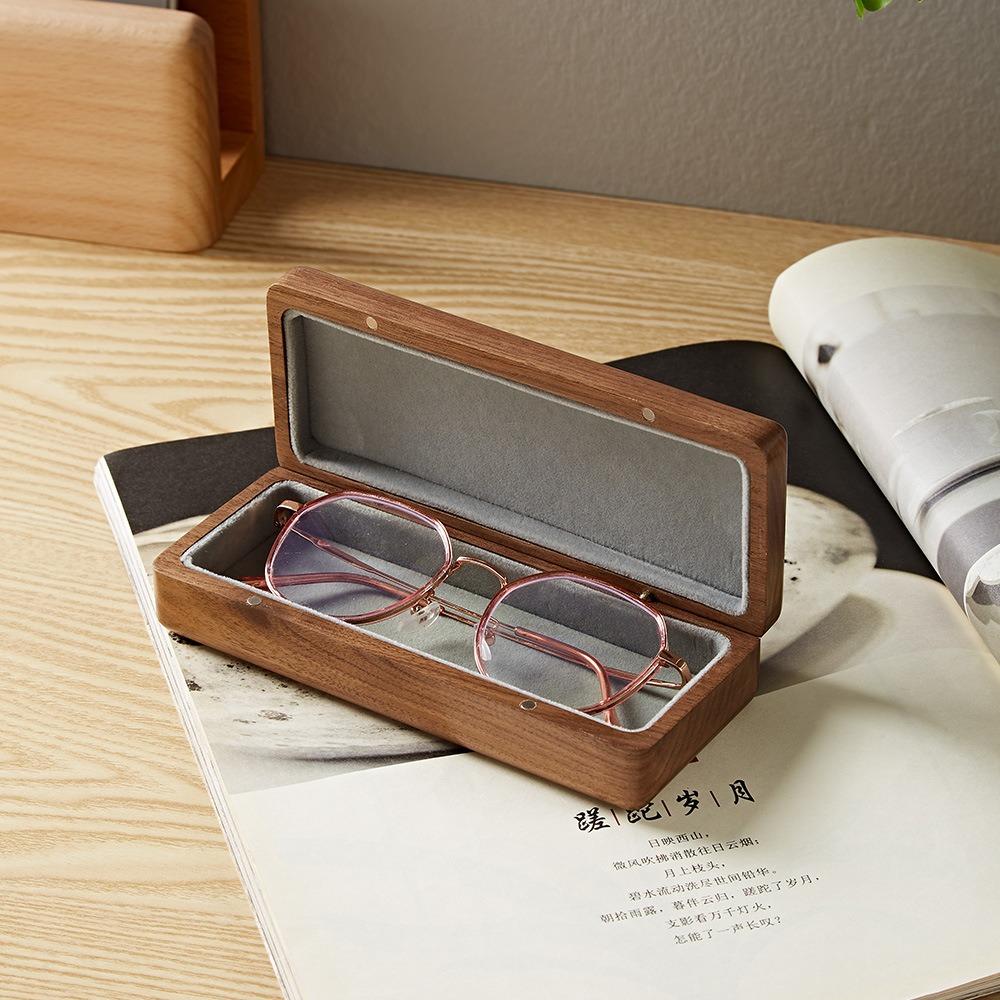 Men and Women Solid Wood Myopia Wooden Case Black Walnut Storage Box Glasses Case