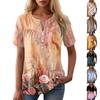 Women's Casual Floral Print V-Neck Short Sleeve Decorative Button T-Shirt Top