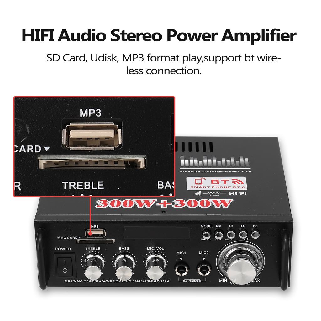 12 В/220 В мини 2-канальный ЖК-дисплей HIFI аудио стерео усилитель мощности BT FM-радио портативный автомобильный дом 600 Вт