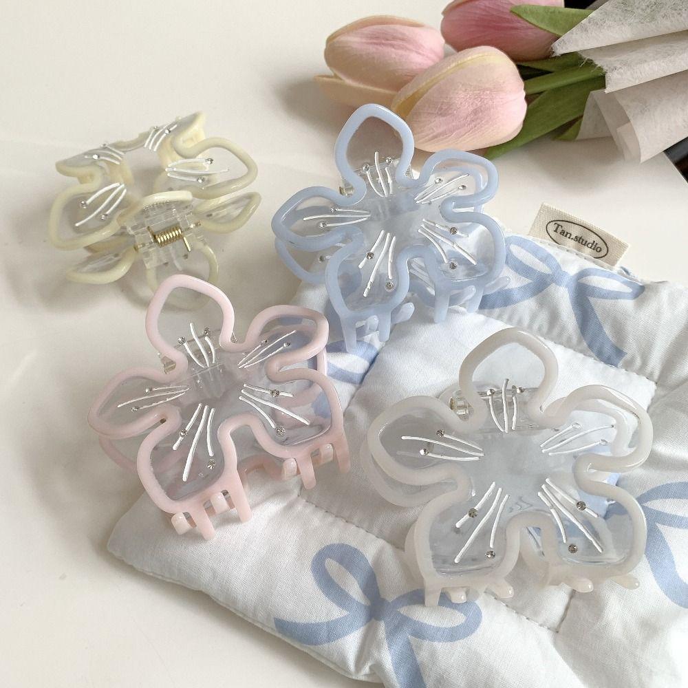 Sakura Flower Hair Claw Cherry Blossom Transparent Hair Clip Acetic Acid Flower Shark Clip Girls