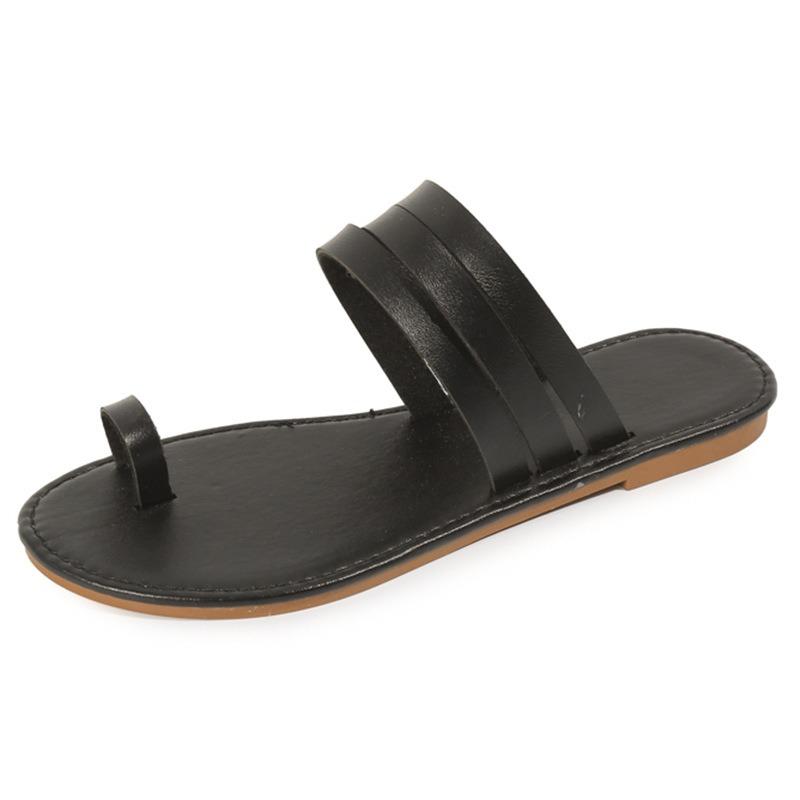 Тапочки большого размера Cross border женские европейские, американские и летние новые однотонные с круглым носком и плоским дном верхняя одежда повседневные сандалии