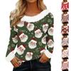 Женский модный рождественский топ с длинным рукавом, V-образным вырезом и принтом для вечеринки, с меховой отделкой