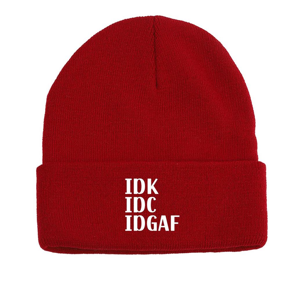 IDK IDC IDGAF" Winter Knit Hat Beanie, White Text Skullies Beanies Warm Winter Sporting Gorro Knitted Cap Beanie