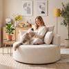 Round Chenille Sofa Pouf Large Seat 2 Cushions 1 Backrest 1 Bolster 250kg Load Capacity 130x130x82cm Cream