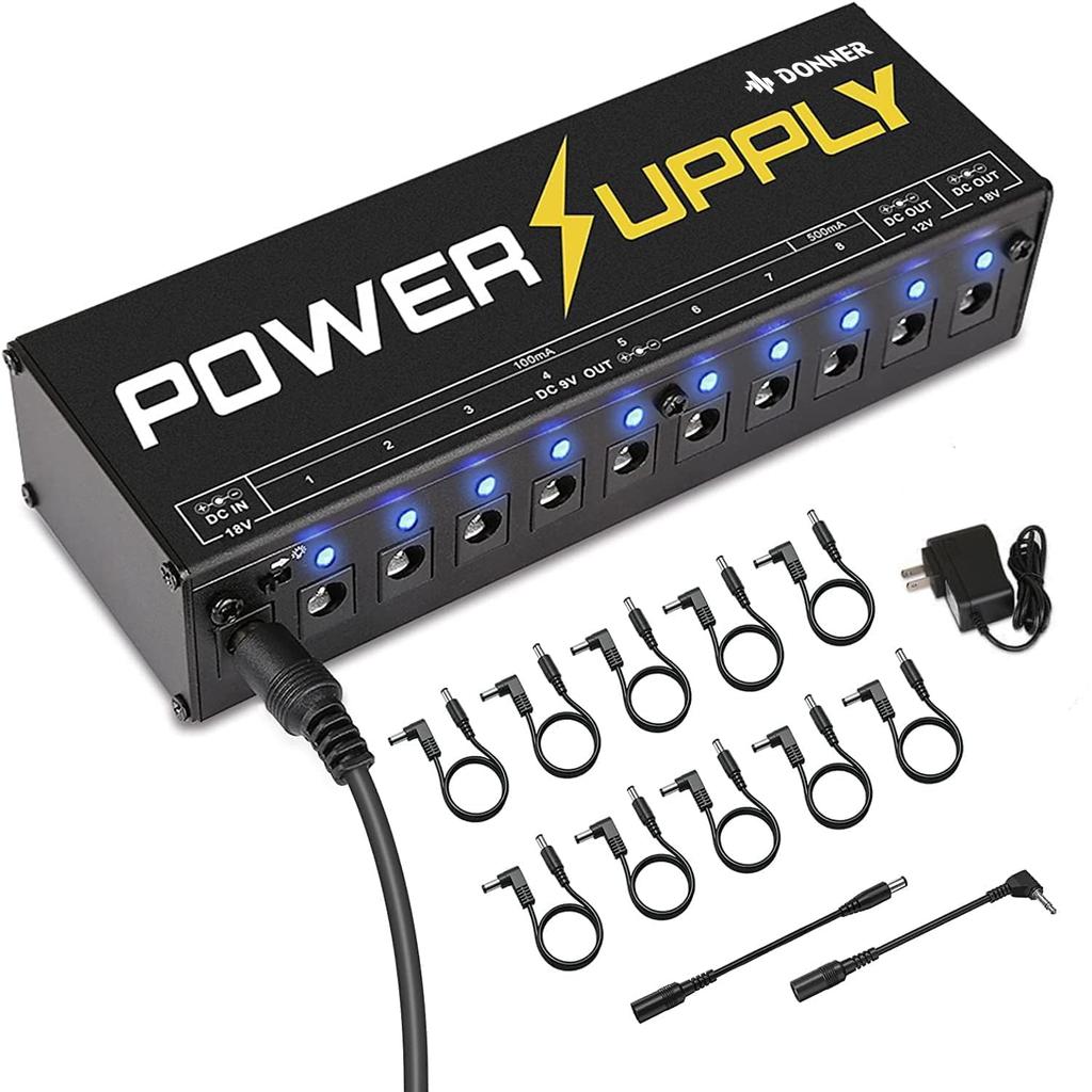 Donner 10-Channel Power Supply for Effects Pedals, Independent Operation