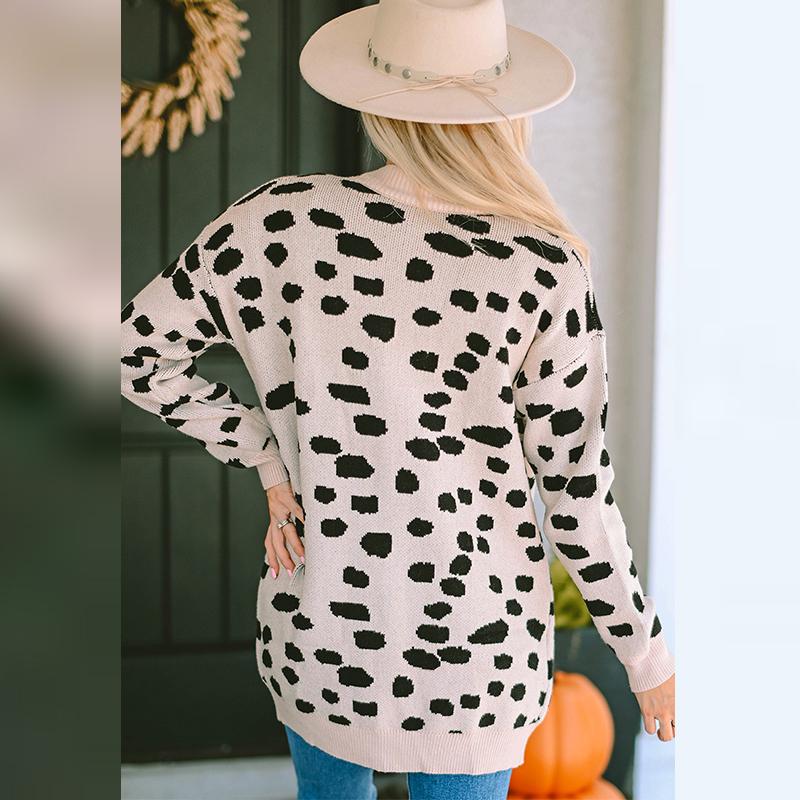 Кардиган с леопардовым принтом, женский повседневный топ средней длины с длинными рукавами