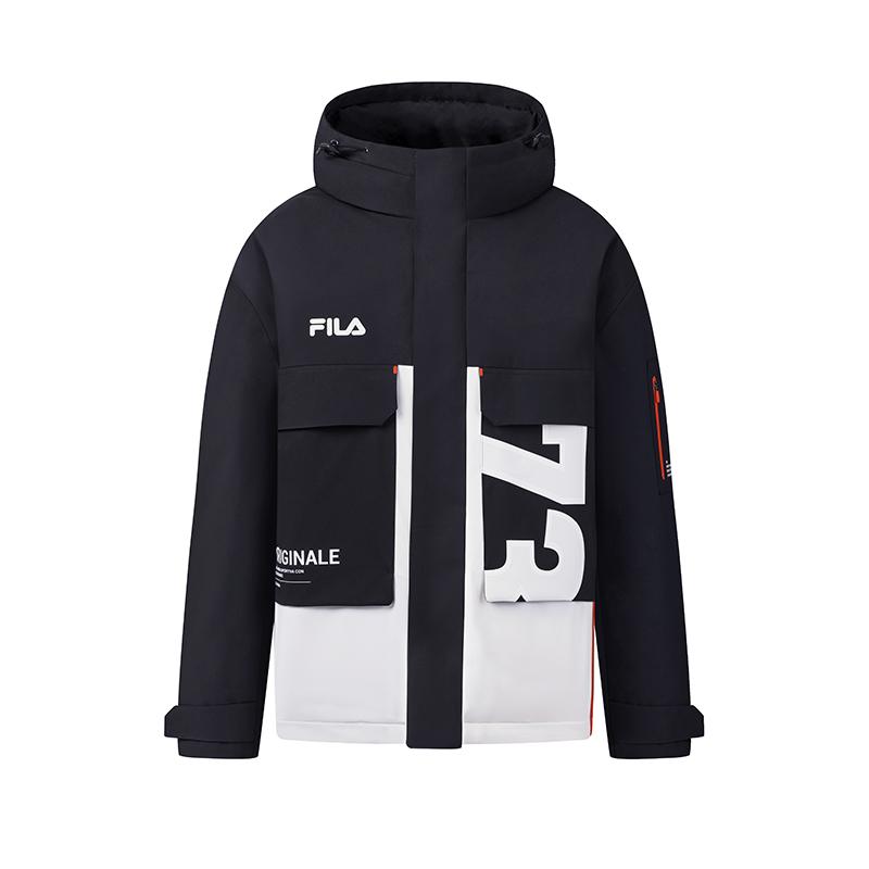 Fila Оригинальная Модная Повседневная Спортивная Универсальная Панк Рабочий Стиль Свободная Куртка-пуховик с капюшоном Мужская Верхняя одежда Легендарно-синий F11M549913FNV