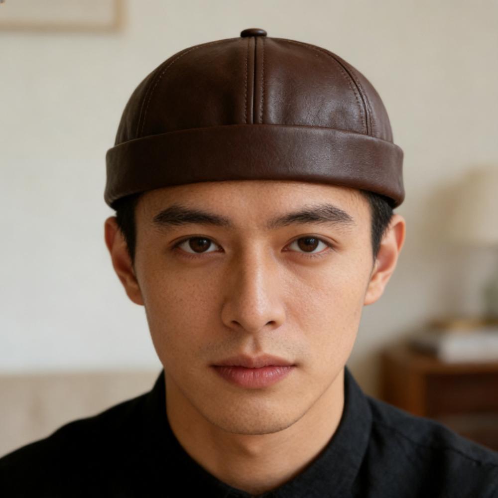 Регулируемая шляпа-баклажан Кожаная модная кепка Модная круглая без полей Шляпа домовладельца Streetwear