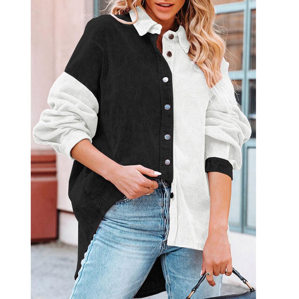 Женская свободная повседневная рубашка с цветными блоками и длинными рукавами на пуговицах с лацканами, верхняя часть, рубашка с длинными рукавами