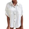 Summer Half Sleeve Lapel Button Up Solid Color Blouses Women Plus Size Loose Cotton Linen Shirt Lady Tops