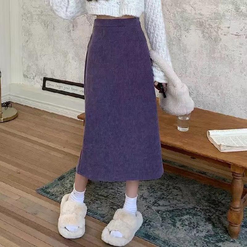 Бархатная и утолщенная женская полуюбка, осенне-зимняя, средней длины, с высокой талией, тонкая юбка трапециевидной формы с разрезом