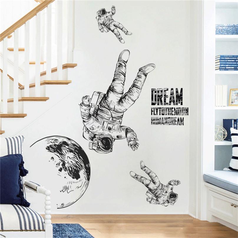 Bedroom Wallpaper Space Astronaut PVC Wall Decor 2Pcs Mural Art Living Room Wall Sticker