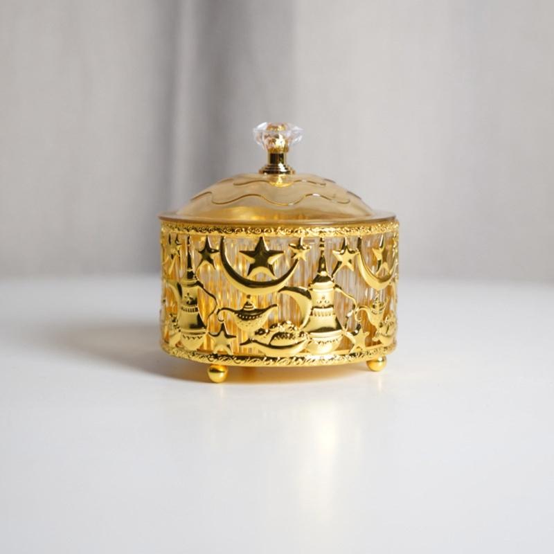 Elegant Eid Festival Candy Tray Snacks Display Plate Metal Texture Suitable for Celebration and Festival Gatherings