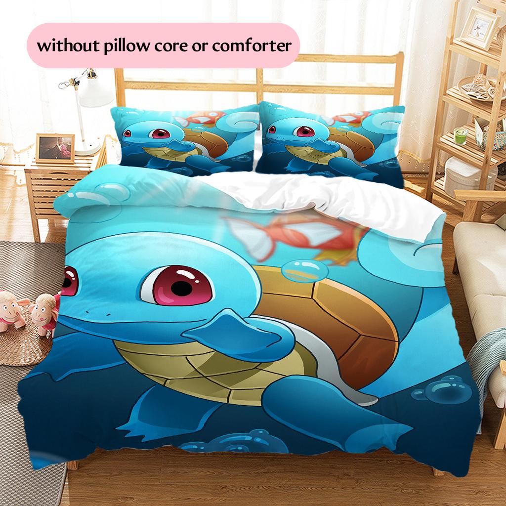 Squirtle Cartoon Pattern Bedding Home Decoration Birthday Gift (1 * duvet cover + 2 * pillowcase, without core)