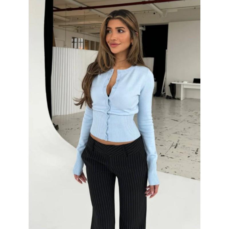 Womens Knit Cardigan Solid Color Button Front Slim Fit Long Sleeve Casual Workwear Basic Top
