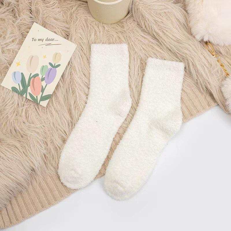 Носки ярких цветов, теплые носки, плюшевые носки, женские носки до середины икры из кораллового флиса, женские носки