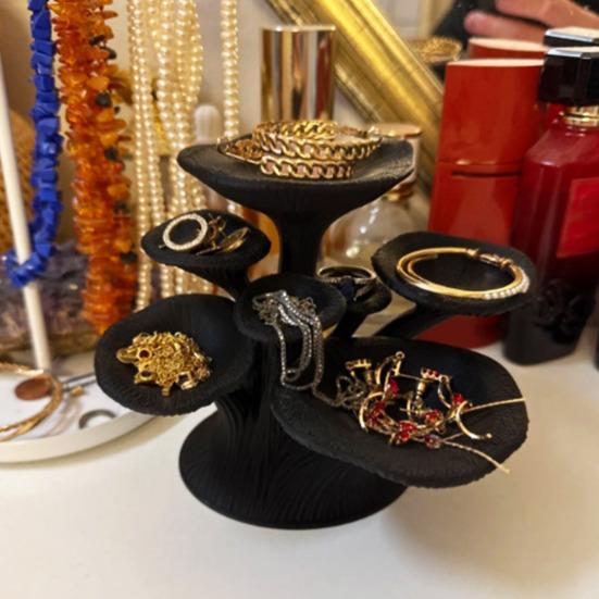 Black Mushroom Jewelry Stand 3D Printed 7-Tier Jewelry Holder Desktop Earring Tree for Rings Necklaces Bracelets