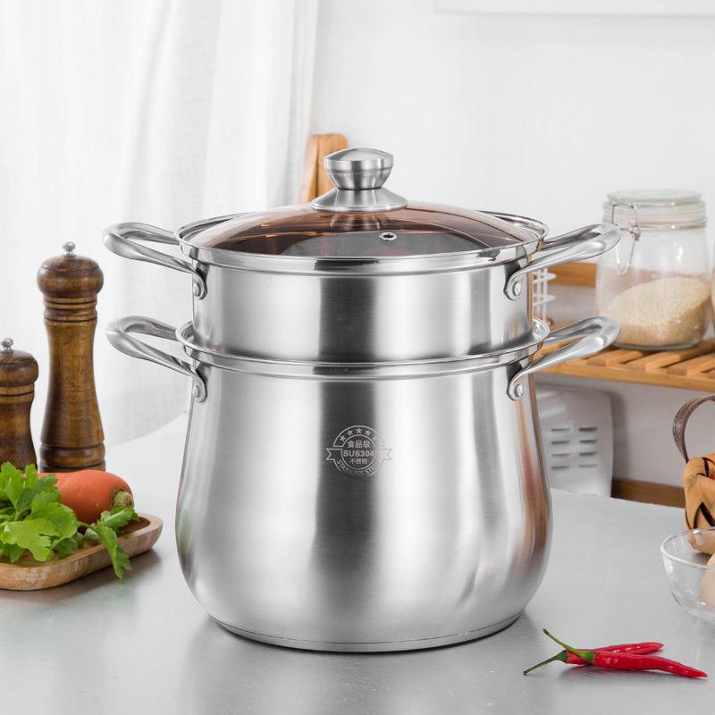 Кастрюля из нержавеющей стали большой вместимости с утолщенным дном, совместима с индукционной и газовой плитой — идеальный подарок для дома.