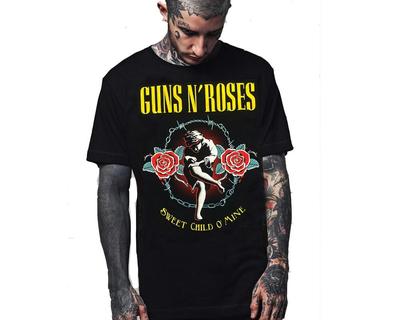 РЕДКИЙ! GUNS AND ROSES SWEET CHILD ON MINE ЧЕРНАЯ ФУТБОЛКА HARD ROCK МУЖСКАЯ ГОРЯЧАЯ Унисекс Футболка
