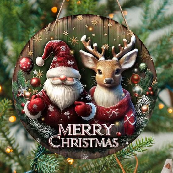 Круглая Рождественская Деревянная Вывеска-Венок Праздничный Настенный Декор для Внутренней Двери и Праздничного Домашнего Дисплея Натуральная Изготовленная Вывеска
