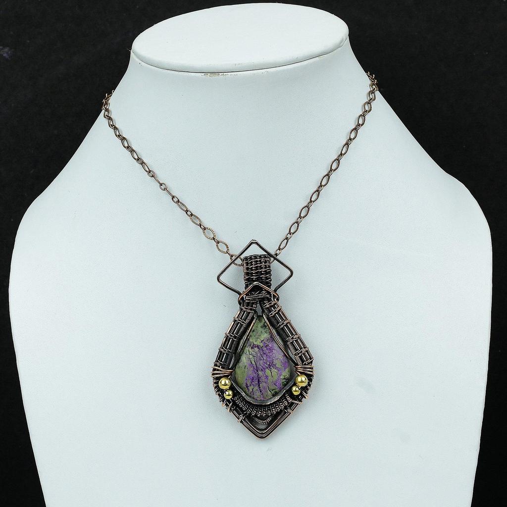 Пурпуритовый медный кулон Ювелирные изделия из медной проволоки Кулон ручной работы Кулон из проволочной обмотки Ювелирные изделия из настоящего драгоценного камня Подарок для мамы Уникальный кулон