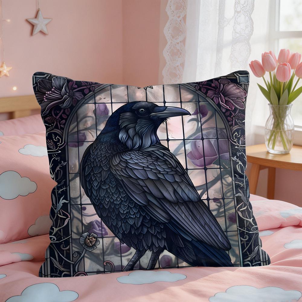 Vintage Black Crow Cushion Cover Square Short Plush Pillow Case Living Room Sofa Home Decor Funda X