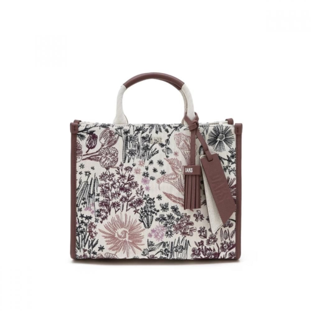 DakS Burgundy Flower Embroidery Jacquard Tote Bag S